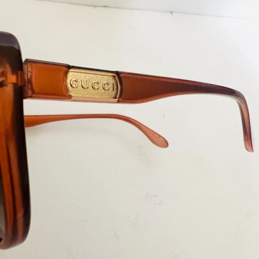 GUCCI Retro Brown 57 mm Plastic Frame Gray Gradient Sunglasses - Picture 5 of 6
